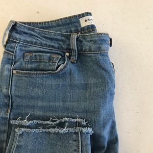 Medium Wash High Rise Raw Edge Ankle Jeans